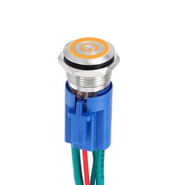 DMiotech 1 Pcs 16mm / 5/8" Stainless Steel Latching Push Button Switch 1NO 10A 12-24V Silver Button Orange Button Lamp with Socket Plug with Wire for Car Boat Systems Custom Setups