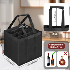 Enbagold Flaschentasche 9 Fächer je 1,5 Liter, Faltbar Flaschenträger, Nylon Männerhandtasche mit Trennwänden, Flaschen Einkaufstasche für Wasserflaschen, Weinflasche, Bier und Sekt - Schwarz