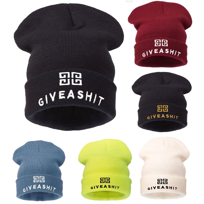 4sold Men's Knitted Hat Black M/L Black Giveashit (White) Universal