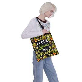 MBMSO Pickle Lovers Gift I Love Jesus and Pickle Tote Bag Pickle Gift for Women Pickle Shopping Shoulder Bag for Pickle Maker (Canvas, Jesus Pickle TB-b)