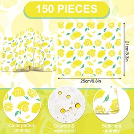 JarThenaAMCS 150Pcs Summer Lemon Wax Paper Yellow Deli Paper Tissue Summertime Fruit Sandwich Wrap Paper Waterproof Oil-Proof Picnic Liners for Party Kitchen Supplies