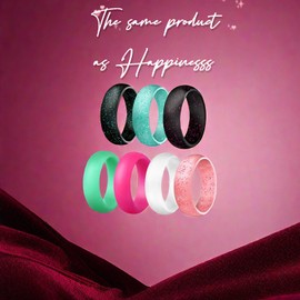 hexiaoxiao Silicone Ring Women Rubber Wedding Bands for her 5.7mm Wide,2mm Thick (7, Pack-A(7 Rings) 7Z2-Black green,blue,black red,mint green,rose red,white,pink)