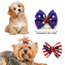 American Flags Dog Bows Hair Scrunchies for Pet Grooming - 10Pcs Cute Red White and Blue Dog Hair Bows Ties Patriotic Hair Elastics Bands Ponytail Holders 4th of July Dog Hair Accessories for Pets