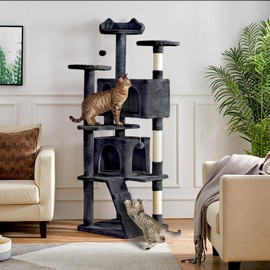Yaheetech Multi-Level Cat Tree for Large Cats, with Cozy Condos for Indoor Cats