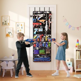 Over the Door Organizer for Toy Guns, Hanging Toy Guns Storage Organizer with Pockets and Slots for Kids Foam Blasters, Darts, Goggles, Toys Storage Door Hanger for Kids Rooms, Game Rooms, Camouflage