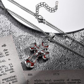 TUNGSTORY Orthodox Cross Necklace, 925 Sterling Silver Crucifix Cross for Men Women Red Coral Jesus & Virgin Mary Cross Pendant Necklaces Christian Religious Jewelry Gift