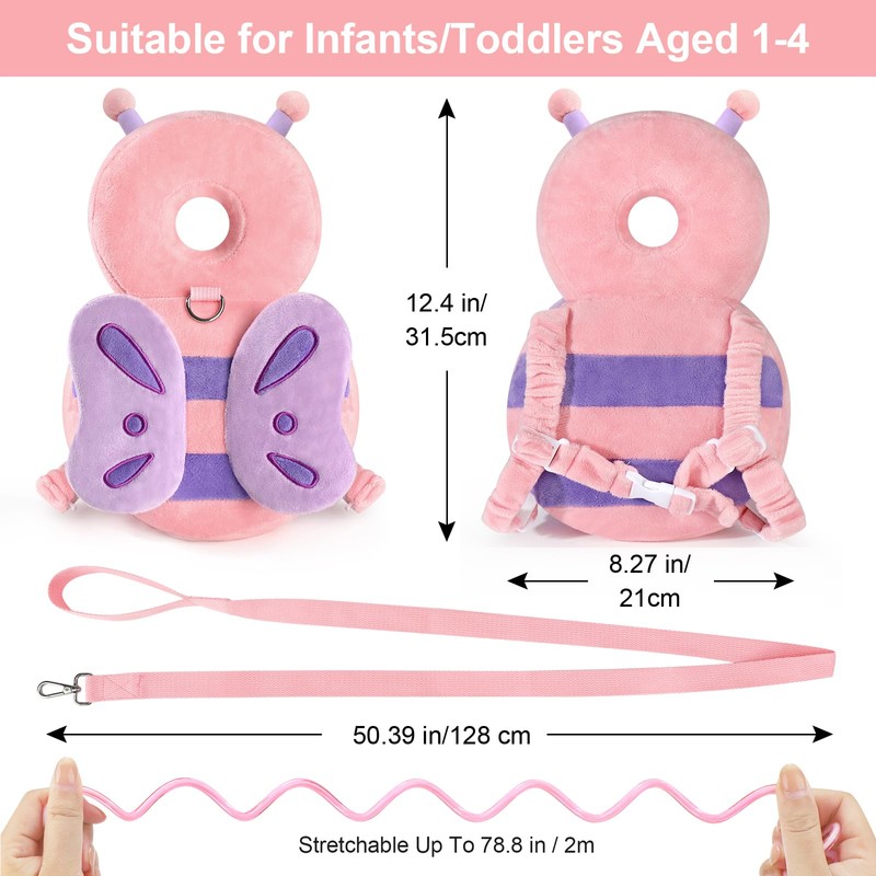 Baby Head Protection Backpack with Leash, Cute Toddler Protector Padded