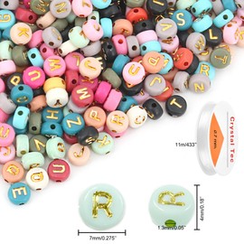1200pcs Acrylic Letter Beads Alphabet Beads Round Colorful A-Z Letter Bead Spacer Loose Bead with Letters Crystal String Cord for Jewelry Making DIY Bracelets, Necklaces, Keychain（4mm x 7mm