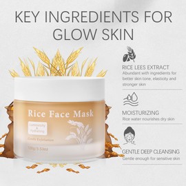 Bmrewax Rice Face Mask 3.53 OZ, Gentle Exfoliating Wash Off Facial Mask for Dull, Rough Skin, Pore Clearing, Remove Dead Skin Cells for All Skin Types