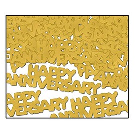Beistle Happy Anniversary Fanci-Fetti in Gold, Elegant Confetti for Vow Renewal Party, Elegant Metallic Celebration Decorations, .5 oz