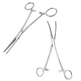 RTRTGS Pack of 2 clamp, hook remover pliers, stainless steel tweezers, clamp with straight end, cat and dog hair tweezers, sawtooth design, screw clamp, hobby clamp, 12.5 cm, straight and curved heads