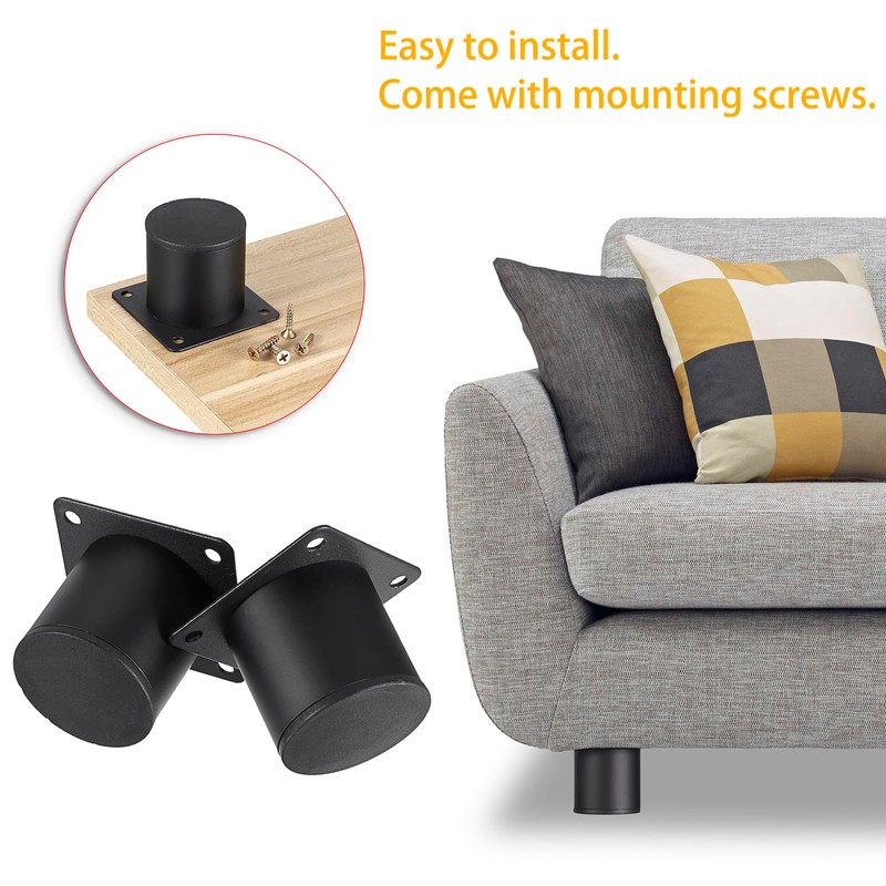 BTSKY 4Pcs 2 Inch Metal Furniture Cabinet Legs - Black