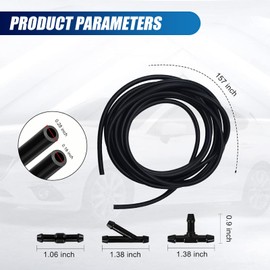 awlbed 13 PCS Car Windshield Washer Hose Kit, 1 PC 13.12Ft Rubber Hose, 4 PCS T Hose Connectors, 4 PCS I Connectors, 4 PCS Y Retainers, Universal Vehicle Wash Accessories for SUV Truck (Black)