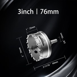 Mollom (3'' | 76mm) Heavy Duty Carbide Hole Saw with 2 Pilot Drill Bits, Hole Cutter cuts Stainless Steel, mild Steel, Iron, Copper, Brass, Plastic