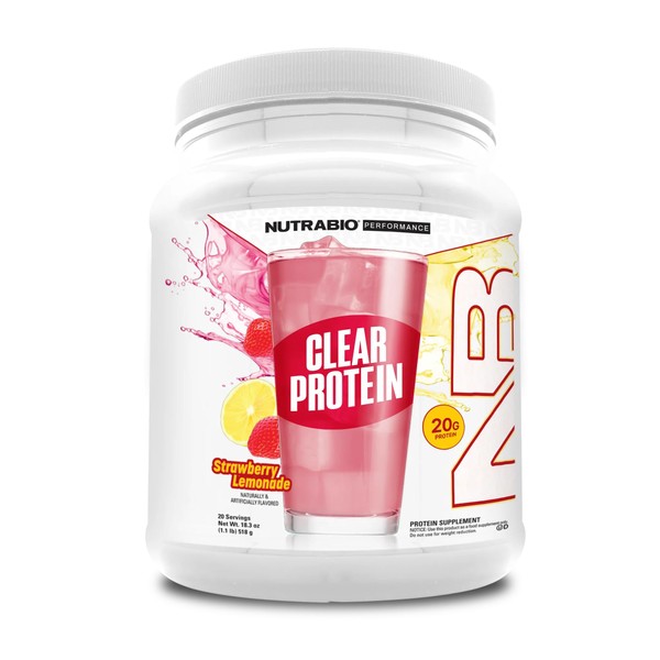 NutraBio Clear Protein Powder, Strawberry Lemonade - 20 Servings, 20g