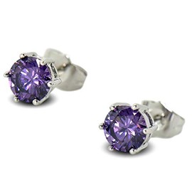 BDC Jewellery 9ct White Gold Filled Stud Earrings for Women Large 7mm Amethyst Crystals 9K GF