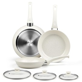 Ceramic Frying Pan Set with Lids - Non Stick Frying Pan with Lids, White Frying Pans Nonstick With Lid, Induction Skillet Set Egg Omelet Frying Pan W/Lid, Healthy No Toxic Cookware Set, PFOA&PFAS Free