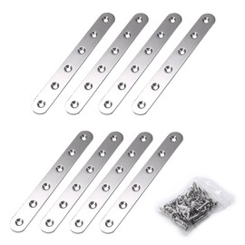 Sumnacon 8 Pcs Stainless Steel Flat Plates - 6 Inch Heavy Duty Mending Plate Straight Corner Brace Brackets Connector Furniture Repair Fixing Joint with Screws, Silver