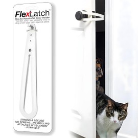 FlexLatch Cat Door Holder Latch - Bright White Cat Door Alternative Installs Fast Flex Latch Strap Let's Cats in and Keeps Dogs Out of Litter & Food. Safe Baby Proof One Piece No Measuring Extra Easy