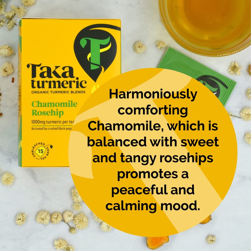 Taka Turmeric, 4 pack (60 Teabags) Organic Chamomile & Rosehip