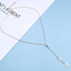 Yheakne Boho Star Y Necklace Hollow Star Pendant Necklace Gold Star Y Lariat Necklace Choker Tiny Star Tassel Chain Necklace Jewelry for Women and Girls