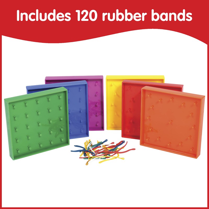 edxeducation Double-Sided Geoboard Set | Set of 6 with Rubber