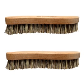 Schrader Dirt Bust, Vegan Scrubbing Brush for Cleaning Wood, Tiles and Leather, Made of Beech Wood and Natural Fibre, 20 x 5 cm, Pack of 2, Made in Germany