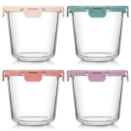 Upgraded Lid​​ - 3 Cup Glass Meal Prep Containers with Lids, 4 SET Food Storage Bowl Jars for Leftover Lunch Meal Oats Salad Soup Fruit Snack Yogurt - Microwave, Oven, Freezer Safe, BPA Free, Airtight