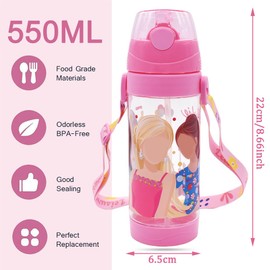 BZQCPLX Children's Drinking Bottle, Barbi Children's Water Bottle, Barbi Water Bottles with Straw, for Girls and Boys,School,Travelling,Outdoor Sports (550ML,Pink)