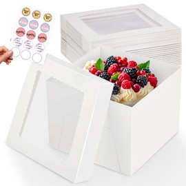 RICCLE 15pcs Cake Boxes, 10x10x8 Inches Tall Cake Box with Window, Large White Bakery Boxes, Baking Boxes, Square Cardboard Cake Box for Multi-Layer Cakes, Cake Decorating Supplies, Valentines Day