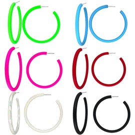 80 90s colorful star hoop earrings Colorful Big Hoop Earrings Retro Neon Earrings Dangle Earrings for Women, Plastic, not known