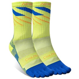 AONIJIE Toe Socks for Men and Women Athletic Hiking Coolmax Socks with toes - Soft Comfortable and Moisture Wicking - Yellow, Small (2 pairs)