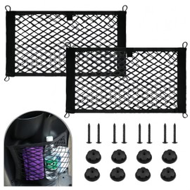 Ai-OUMLEEF Pack of 2 Car Luggage Net,Double Layer Elastic Storage Net,Stretchable Small Cargo Net,for Trunk Boats Home Storage Stretchable Mesh Pocket Net with 8 Mounting Screws and Hooks(25 x 45 cm)