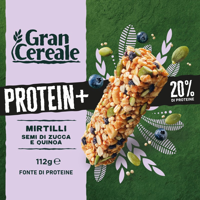 Gran Cereale, Barrette Proteiche con Mirtilli, Semi di Zucca e