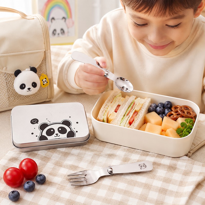 Portable Folding Cutlery Set for Kids – 3-Piece Stainless Steel