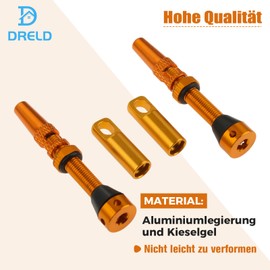 DRELD Pack of 2 Bicycle Tubeless 44 mm, 1 Pair of Presta Tubeless Valves, MTB Tube Valves, Bicycle Tubeless Presta Aluminium Alloy, Tubeless Presta Valve Stem (44 mm Gold)