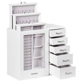 Homde Jewelry Organizer large for Dresser: Big Jewelry Box for Women - Holder with Drawers - Elegent Necklace Earring Ring Display Modern Gift (White + Grey)