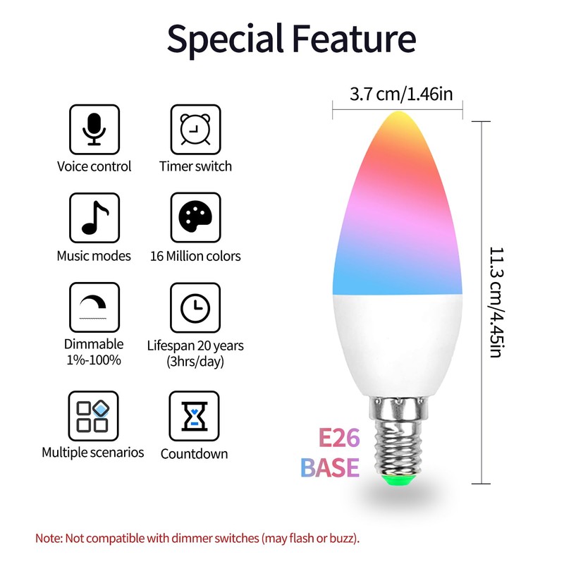 DoHome E12 Smart LED Light Bulb, Dimmable Candelabra Light Work
