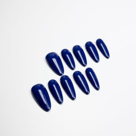 MAOLEETO 3D Almond Press on Nails, Long almonds Fake Nails Blue False Nails Small Blue Press on Nails for Women Girls Nail Art Decoration,Blue Long - Smaill