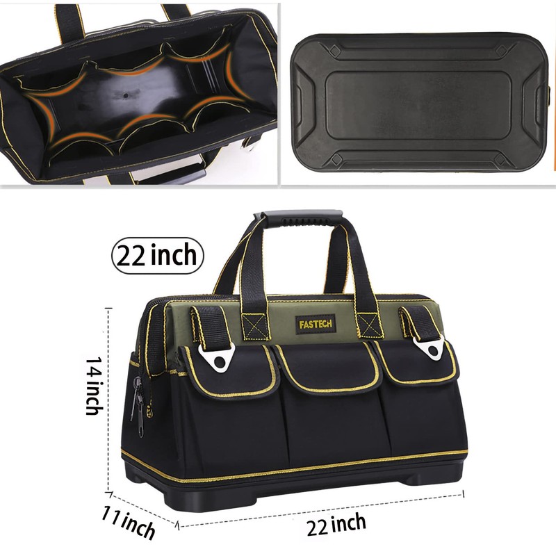 FASTECH 22-inch Wide Mouth Tool Bag with Water Proof Molded
