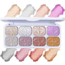 FENQURO 1 Stück 8 Farben Glitzer Lidschatten Palette, Schimmerndes Make-Up für Augen, Holografisches Augen Make-Up, Wasserfester Langanhaltender Glanz, Augen Make-Up für Party und Alltag