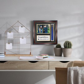 GMFrames Class of 2024 Graduation Photo Frame with Tassel Holder for 5x7 Pictures,Solid Wood Real Glass,Black over Gold Double Mat,Wall & Tabletop Design