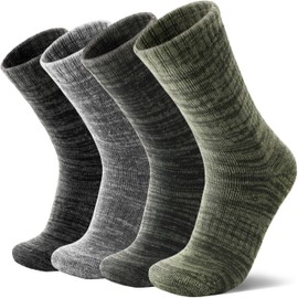 MOSEY KOSY 4 Pairs Merino Wool Walking Hiking Boot Socks Thermal Extra Thick Warm Winter Cozy Crew Comfy Cushion Work Women Men Socks (Dark Color Scheme,3-7)