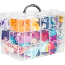 Organizador de lazos para el cabello, para diademas, caja de almacenamiento transparente de tres capas para lazos