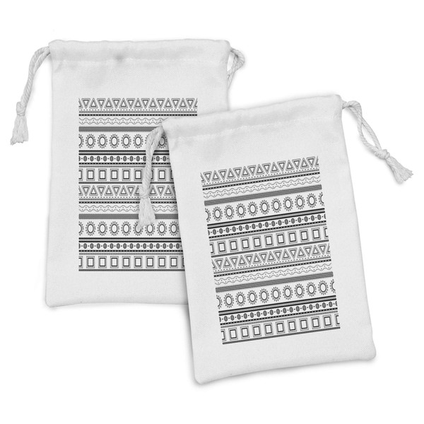 Ambesonne Prehistoric Fabric Pouch Set of 2, Borders Traditional Sun