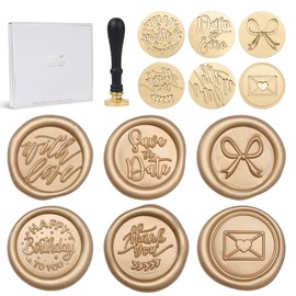 UNIQOOO 6 Pcs Wax Seal Stamp Set, Blessing Sealing Stamper Kit, Wooden Handle with Brass Head for Party Invitations, Envelops, Greeting Cards (Phrases Series)