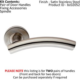 2 Pack | Pair Arched Round Bar Handle on Round Rose - Concealed Fix - Satin Steel | Door Handle Lever on Screwless Rose - Internal Door Hardware - Screws, Fixings and Spindle Included