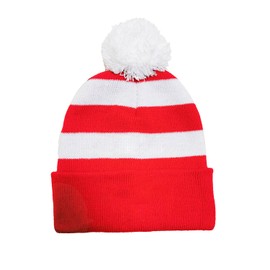 DVOFU Bobble Hat in Red and White Winter Beanie Hats Stripe Pom Pom Wooly Hats for Christmas Women Outdoor Ski