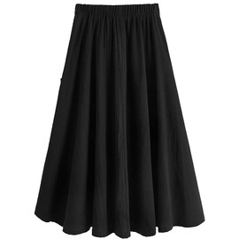 Lyking Women's Casual High Waist Pleated A-Line Midi Skirt with Pocket(Black,Large)