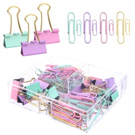 CREECHWA Cute Paper Clips Binder Clips Combo Set, 165 Psc, Assorted Size Paper Clips for Office, Cute Office Supplies Set, Purple (Colorful)